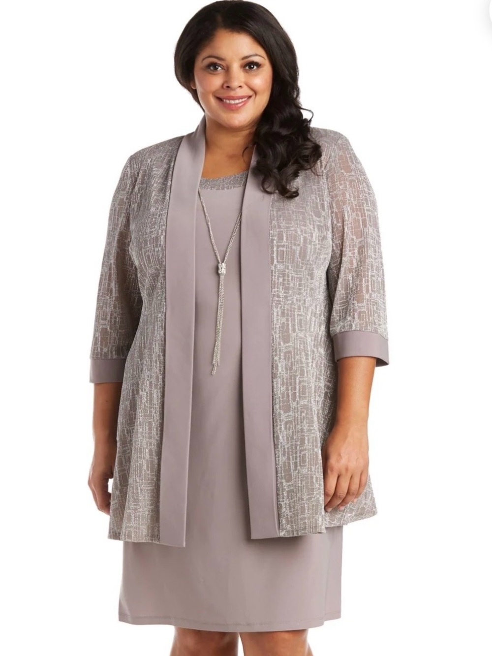 Womens R&M Richards 2-Piece Metallic Jacquard Dress Jacket Set  Champagne 6 P